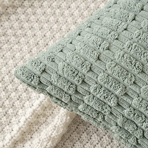 Corduroy Decorative Throw Pillow Covers 12x12 Grey Green Pack of 2 (Greyish Green / 12" x 12" (Pack of 2))