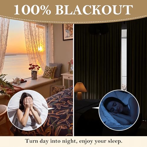 100% Blackout Linen Curtains 84 inches Long 2 Panels Set (Z - Beige / 52"W x 84"L (Pack of 2))