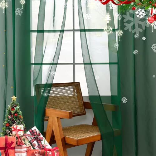 Solid Sheer Rod Pocket Curtain Voile Draperies 4 Panels White Beige Black Grey Ivory 52 Inch Width 108 Inch Long 1 Pair for Kitchen Bedroom Children Living Room Yard (Foliage Green / 52"W x 108"L (Pack of 4))