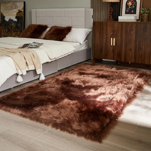 Faux Fur Sheepskin Rug for Living Room (4' x 6' (Rectangular) / Coffee)