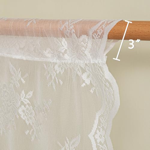 White Lace Tier Curtains 36 Inch Length for Cafe Over Sink (White / 26"W x 36"L (Pack of 2))