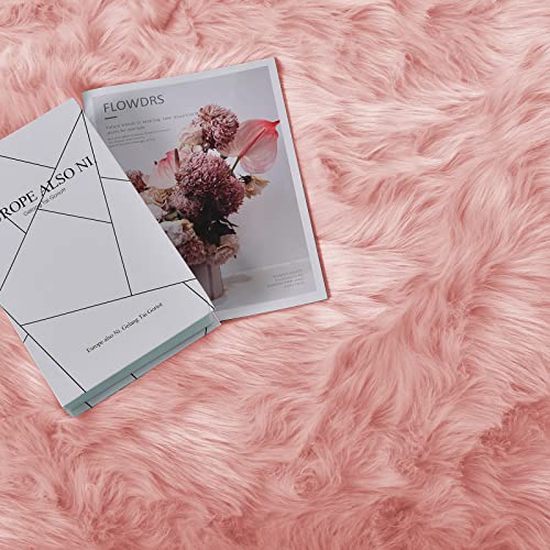 Pink Fluffy Fuzzy Furry Runner Rug 2X6 Light Pink Faux Sheepskin Fur Rug for Girls Bedroom Bedside Rug Plush Shaggy Washable Rectangle (2' x 6' (Rectangular) / Light Pink)