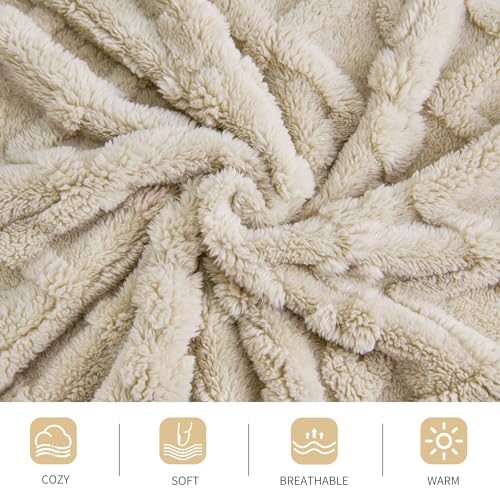 Fleece Throw Blanket for Couch (Khaki / Throw(50×60in))