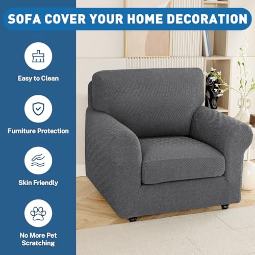1 Piece Stretch Couch Cushion Covers Individual Sofa Slipcovers (Single Seat Cushion/Backrest / Dark Gray)