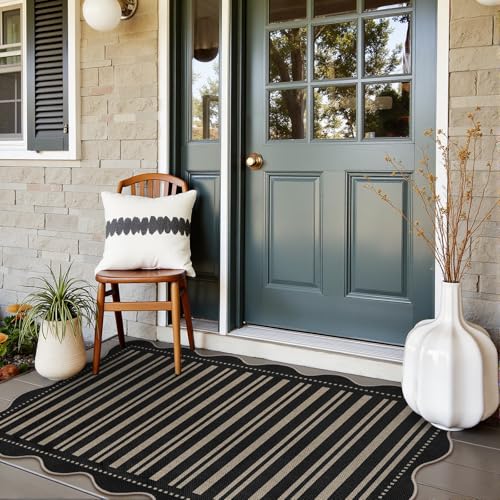 Striped Easy Jute Outdoor Patio Rug (3'x5' (Rectangular) / Black Striped)