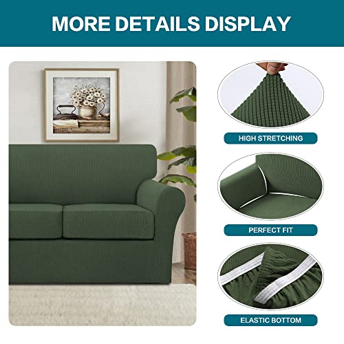3 Piece Sofa Covers for 2 Cushion Couch Sofa Slipcover Soft Couch Cover for Dogs (Sofa (2 Cushion) / Bronze Green)