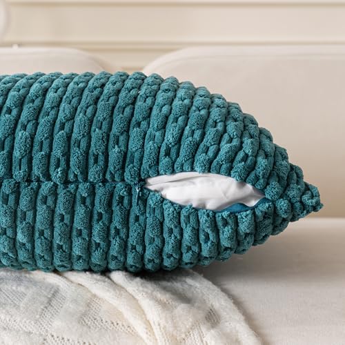 Set of 4 Teal Decorative Throw Pillow Covers 18x18 Inch Corduroy Pillow Covers for Bed Couch Sofa Living Room Soft Square Cushion Cases (Teal / 18" x 18" (Pack of 4))