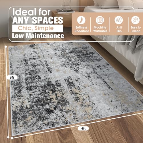 4x6 Area Rugs for Living Room Washable Bedroom Dining Room Black Grey Gold (Black Grey/Gold / 4' x 6' (Rectangular))
