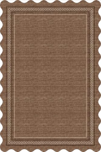 Scalloped Hallway Runner 2x10 Kitchen Rugs Non Slip Washable (Mocha Mousse / 2' x 10' (Runner))