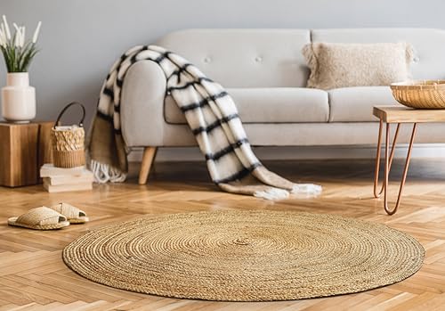 Jute Braided Woven Area Rug 4 Feet Round (4' Round / Natural)