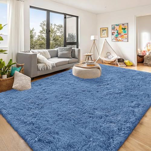 8x10 Machine Washable Large Area Rugs for Living Room (8x10 Ft / Blue)