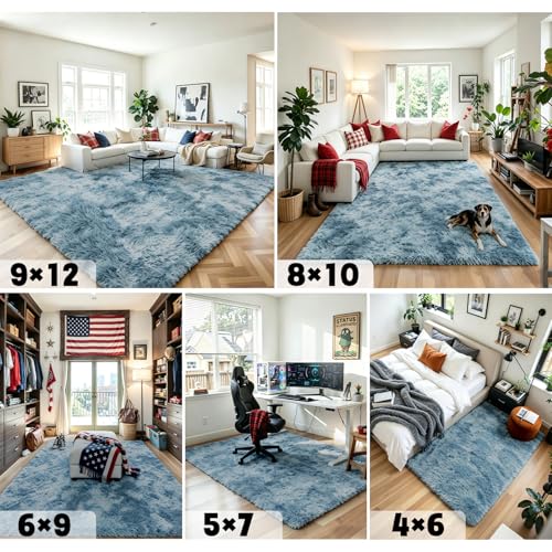 Fluffy Rug Shag Area Rug (Dark Blue Tie-dyed / 3' x 5' (Rectangular))