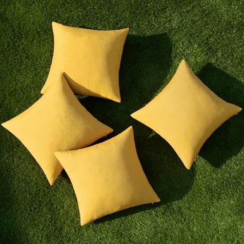 Pack of 4 Decorative Outdoor Throw Pillow Covers Linen Waterproof Pillow Covers Summer Farmhouse Cushion Cases for Patio Garden Tent Balcony Couch Sofa 18x18 Inch Yellow (18" x 18" (Pack of 4) / Yellow)