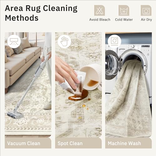 8x10 Area Rugs Large Washable Living Room Rug Non (Beige/Brown / 8' x 10' (Rectangular))