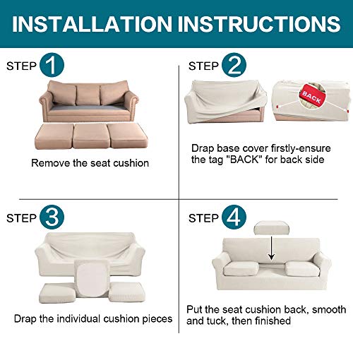 4 Piece Sofa Covers for 3 Cushion Couch Sofa Slipcover Soft Couch Cover for Dogs (XL Sofa (3 Cushion) / Ivory)