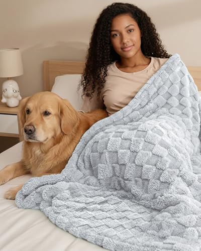 Plush Checkered Fleece Blanket Cool Grey Throw (Cool Grey / Throw)