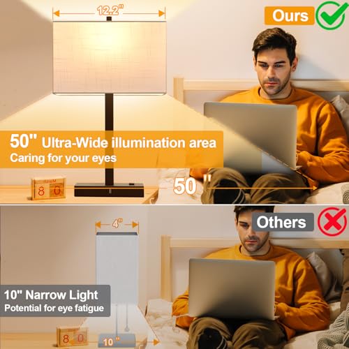 21" Touch Bedside lamps with 2 USB & AC Outlets (White Linen & Brown)