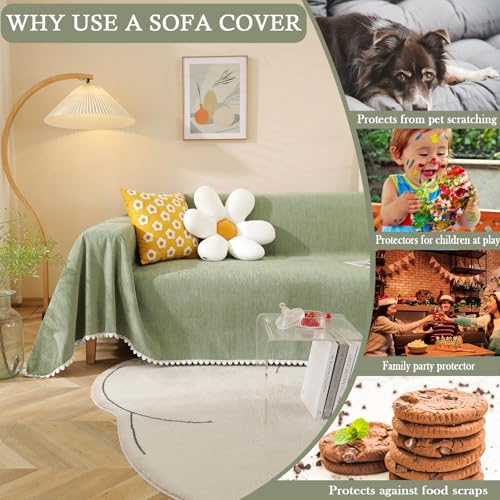 Couch Cover Green Sofa Covers L Shape Sage Couch Cushion Cover Dog Furniture Protector Soft Thick Slip Covers for Sofas (71" x 118" / Daisy:sage)