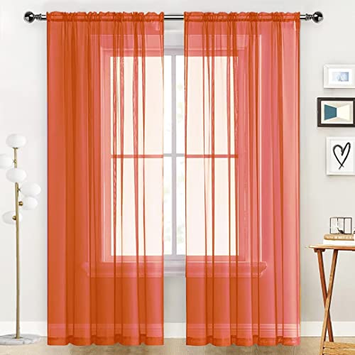 Basic Rod Pocket Sheer Voile Window Curtain Panels Jaffa Orange 1 Pair 2 Panels 52 Width 63 Inch Long for Kitchen Bedroom Children Living Room Yard (Jaffa Orange / 52"W x 63"L (Pack of 2))