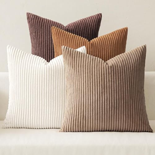 Fall Corduroy Decorative Throw Pillow Covers Brown Series 24x24 (24" x 24" (Pack of 4) / Brown)