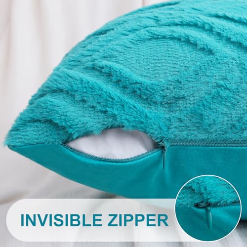 Faux Fur Plush Soft Turquoise Throw Pillow Covers 24x24 Set of 2 (24" x 24" (Pack of 2) / Turquoise)