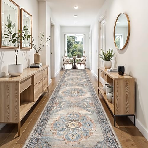 Washable 3x12 Hallway Runner Rug (Blue / 3' x 12' (Rectangular))