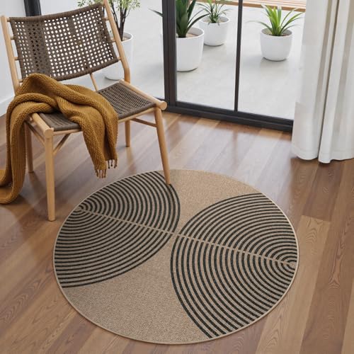 Modern Rainbow Small Round Rug (3' Round / Nature/Black Rainbow)