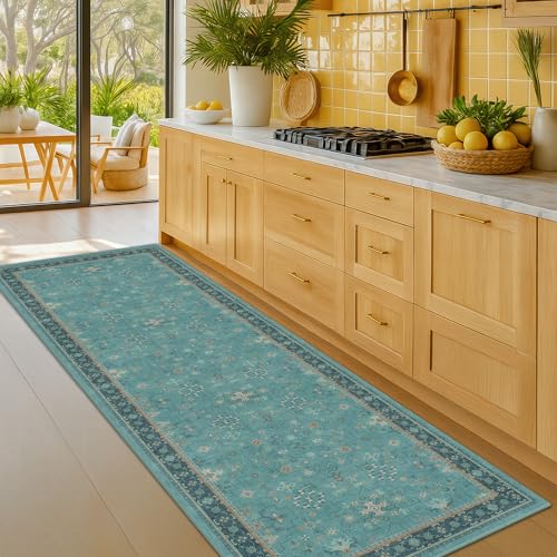 Boho 2x6 Non Slip Kitchen Rug Runner (2' x 6' (Runner) / Emerald Teal)