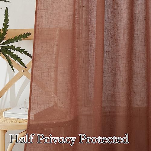 Light Filtering Linen Sheer Curtains 72 inch Long for Farmhouse (Terracotta / 52"W x 72"L (Pack of 2))