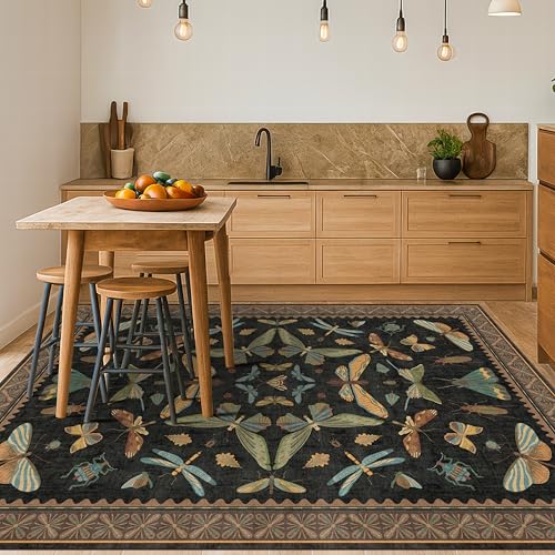 Dark 6x8 Insect Area Rug for Living Room (6' x 8' (Rectangular) / Black / Multi)