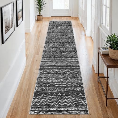 2x8 Runner Rug Washable Moroccan (Charcoal Gray / 2' x 8')