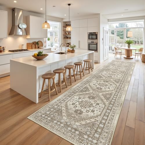 Hallway Runner Rug 2x12 Extra Long Washable Runner (Brown / 2' x 12' (Runner))