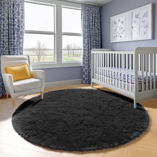 Black Round Rugs 7ft for Living Room (Black / 7' (Round))