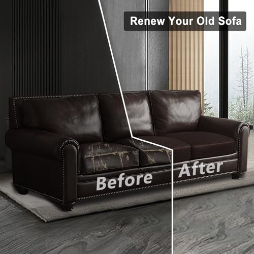 Leather Look Couch Cushion Covers Sofa Seat Slipcovers Sets Couches Furniture Protector for Sectional Armchair Loveseat Pets Kids Stretch Spandex Fabric (3 Cushion Sofa / 05 Chocolate)