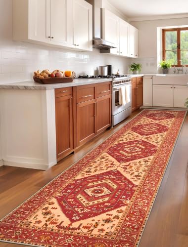 2'6"x12' Washable Non Slip Boho Runner Rug for Hallway (Red/Multi / 2'6" x 12' (Runner))