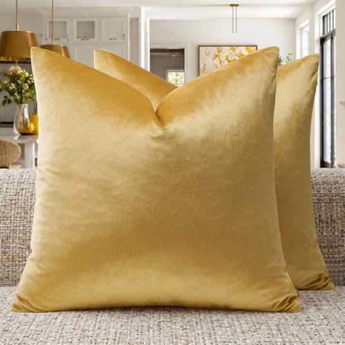 Yellow Velvet Pillow Covers 22x22 Decorative Pillows Pack of 2 (Yellow / 22" x 22" (Pack of 2))