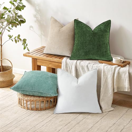 Chenille Cream White Velvet Throw Pillow Covers 20x20 Set of 2 (Cream White / 20" x 20" (Pack of 2))