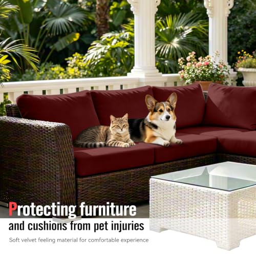 8Pcs Outdoor Cushion Covers (Wine-red / Square-large + Square)