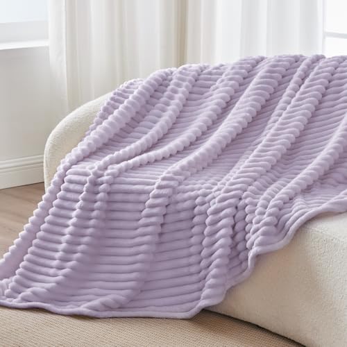 Ribbed Twin Blanket for Couch & Bed (Lavender Fog / Twin(60"x80"))