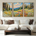 Colorful Woodland Wall Art Large Floral Field Wall Decor 16x24 Inch Set of 3 for Living Room Bedroom Dining Room (24"L x 16"W / Colorful Nature)