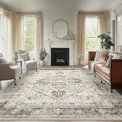 Amada Large 8x10 Washable Area Rug for Living Room (8' x 10' (Rectangular) / Grey/Beige)