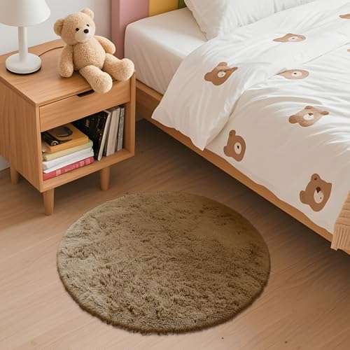 Taupe Round Rugs for Bedroom (2 Ft Round / Taupe)