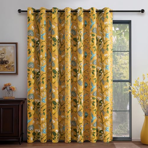 Sliding Door Patio Floral Curtains & Drapes (Mustard Yellow / 100"W x 84"L (Pack of 1))