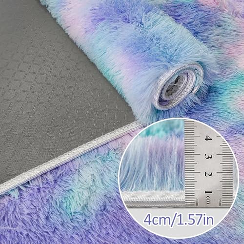 Super Soft Fluffy Living Room Area Rug 2x6 ft Purple Rainbow Tie (Tie-dyed Purple Rainbow / 2' x 6' (Runner))