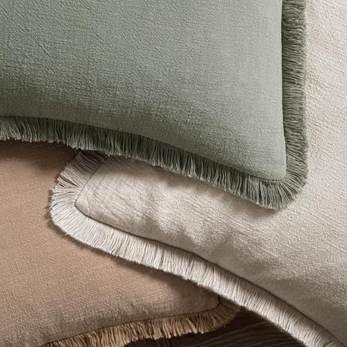 Linen Fringe Decorative Throw Pillow Covers Natural Beige 16x16 (16" x 16" (Pack of 2) / Natural Beige)