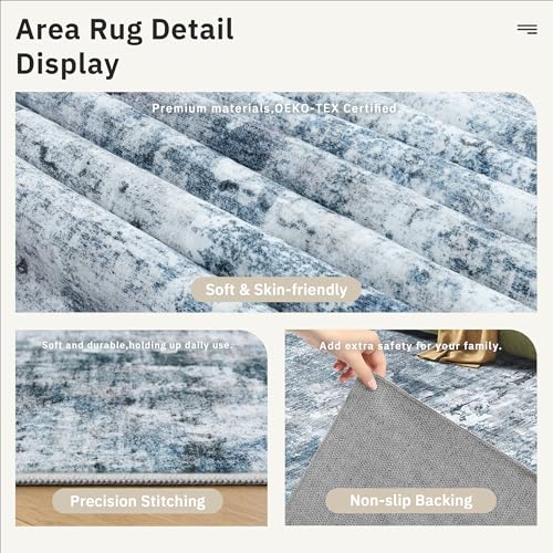 Abstract Runner Rug 3x6 Hallway Kitchen Rugs Non (Blue/Grey / 3' x 6' (Runner))