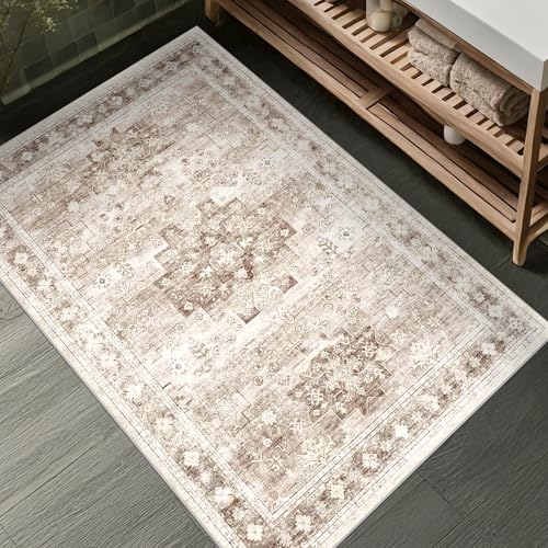 Washable Neutral Farmhouse Large Entryway Rug (3' x 6' (Rectangular) / Latte / Beige)