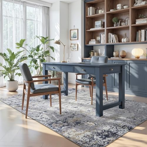 4x6 Washable Non Slip Abstract Area Rugs for Bedroom Living Room (Blue White Gold / 4' x 6' (Rectangular))