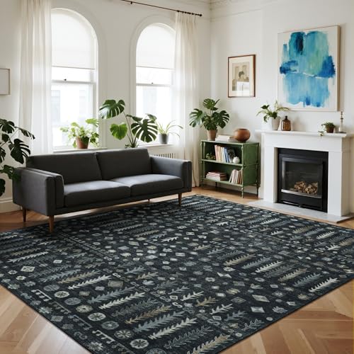 8x10 Retro Washable Area Rugs for Living Room (8' x 10' (Rectangular) / Black-white-blue-brownness)