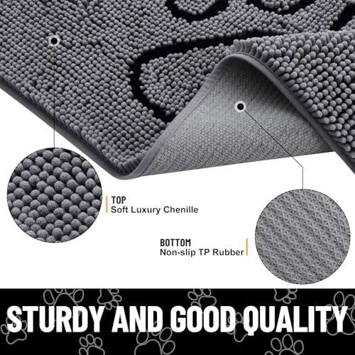 Dog Door Mat for Muddy Paws (30"X20" / Dark Grey and Black)